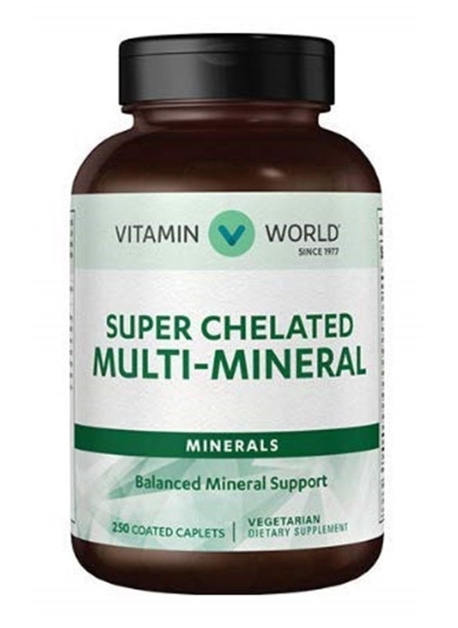VITAMIN WORLD - Super Chelated Multi - MineralsBalanced Mineral Support 250 Coated caplets - Image 1