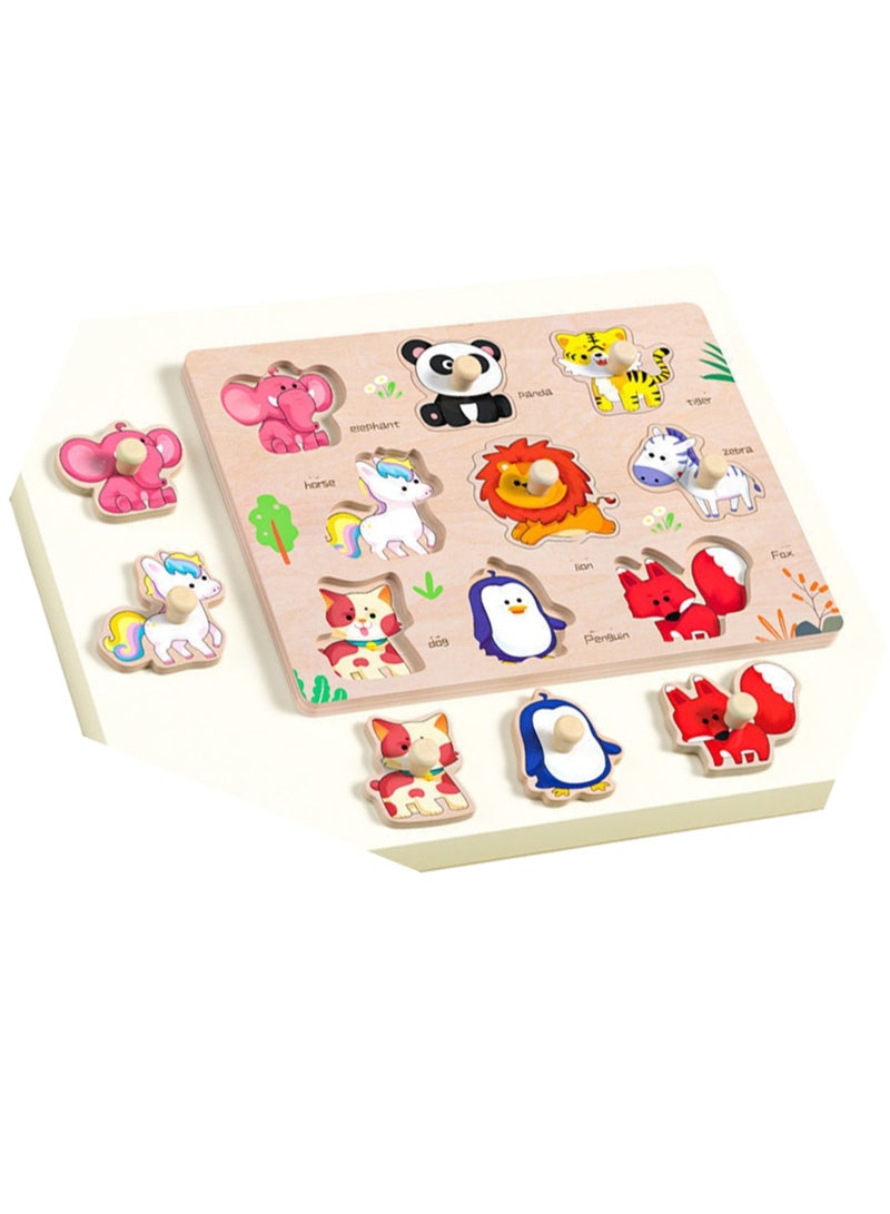 30cm Hand-Grabbing Animal Panels With Handles Wooden Jigsaw Puzzle Toys For Kids Ages 1-3, Children'S Fine Motor Skills Learning Education, Ideal Gift For Boys And Girls Ages 1-2-3 - Image 1