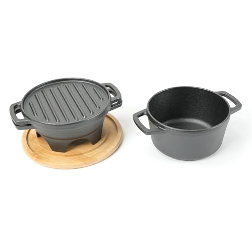 HAWOK 6 Piece Stove Set, Potable Cast Iron Charcoal Grill Stove with 1QT Dutch Oven, with Multipurpose Lid, Five-Leg Buffet Tray, Multipurpose Mini BBQ Stove Set - Image 4