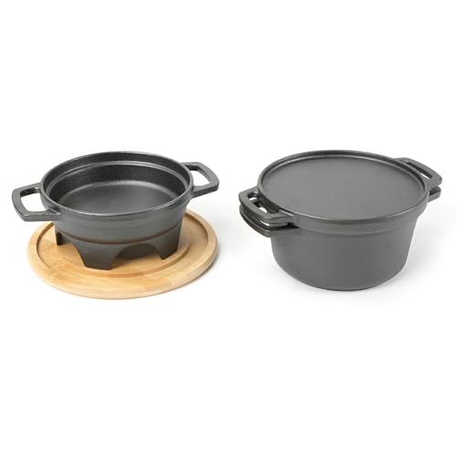 HAWOK 6 Piece Stove Set, Potable Cast Iron Charcoal Grill Stove with 1QT Dutch Oven, with Multipurpose Lid, Five-Leg Buffet Tray, Multipurpose Mini BBQ Stove Set - Image 5