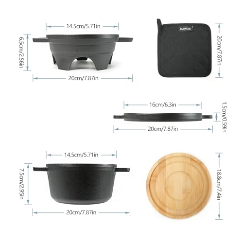 HAWOK 6 Piece Stove Set, Potable Cast Iron Charcoal Grill Stove with 1QT Dutch Oven, with Multipurpose Lid, Five-Leg Buffet Tray, Multipurpose Mini BBQ Stove Set - Image 2
