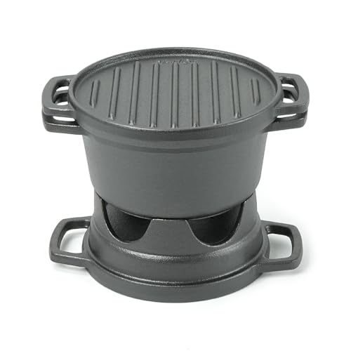 HAWOK 6 Piece Stove Set, Potable Cast Iron Charcoal Grill Stove with 1QT Dutch Oven, with Multipurpose Lid, Five-Leg Buffet Tray, Multipurpose Mini BBQ Stove Set - Image 3