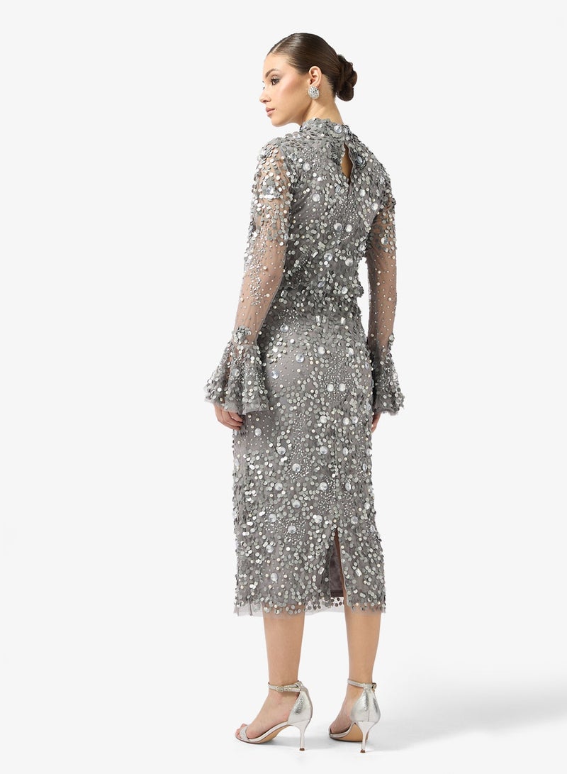 Amelia Rose high neck sequin midi dress - Image 2