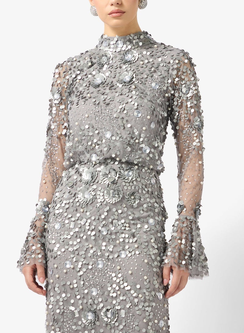 Amelia Rose high neck sequin midi dress - Image 3