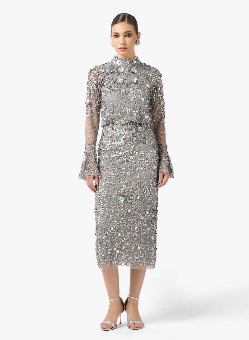 Amelia Rose high neck sequin midi dress - Image 4