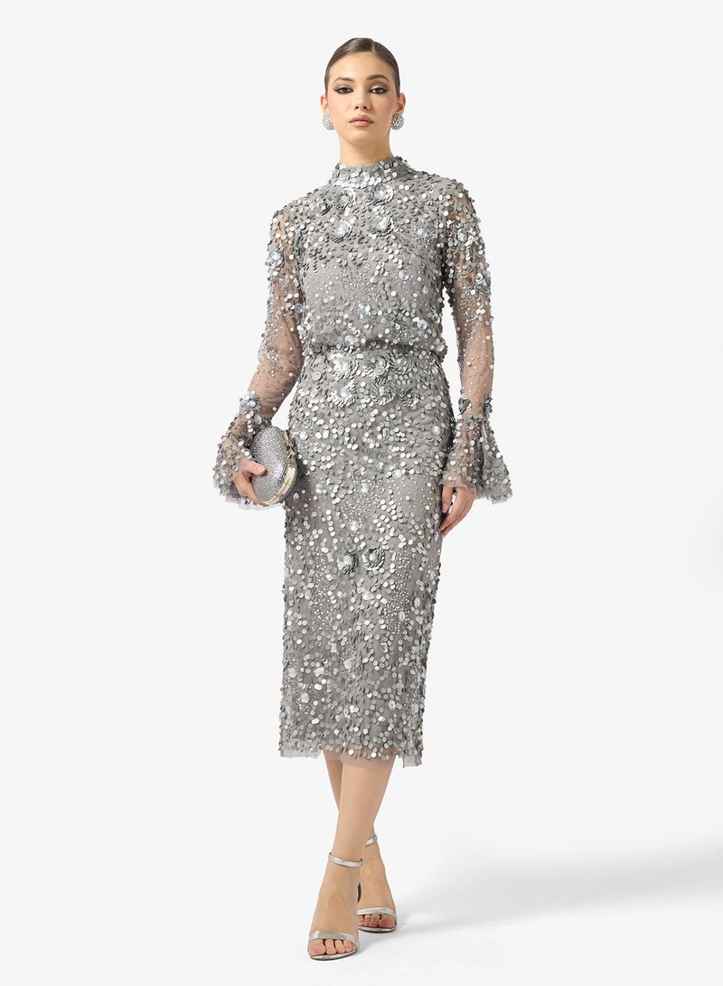 Amelia Rose high neck sequin midi dress - Image 1