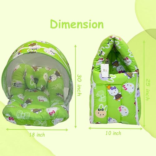 Infantbond Born Baby Combo of Bed with Net & Carry Bag(0-6 Months) (Green Teddy) - Image 2
