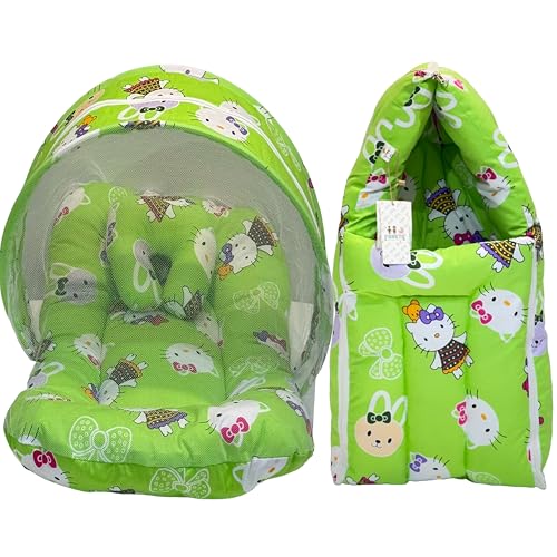 Infantbond Born Baby Combo of Bed with Net & Carry Bag(0-6 Months) (Green Teddy) - Image 1