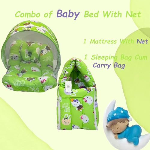 Infantbond Born Baby Combo of Bed with Net & Carry Bag(0-6 Months) (Green Teddy) - Image 4