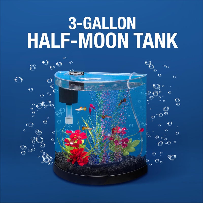 Tetra 3 Gallon Small Fish Tank, Aquarium Starter Kit, with Filter, Air pump, & Color Changing Light, Half Moon shape, for Gold Fish & Betta - Image 5