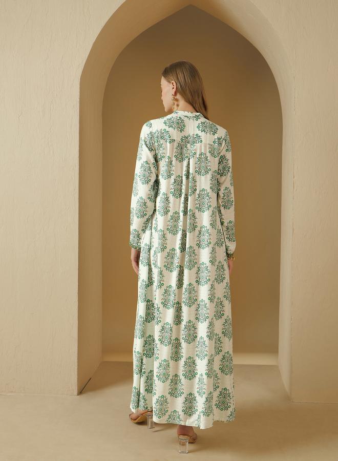 Styli All-Over Print V-Neck Embroidered A-Line Jalabyia - Image 5