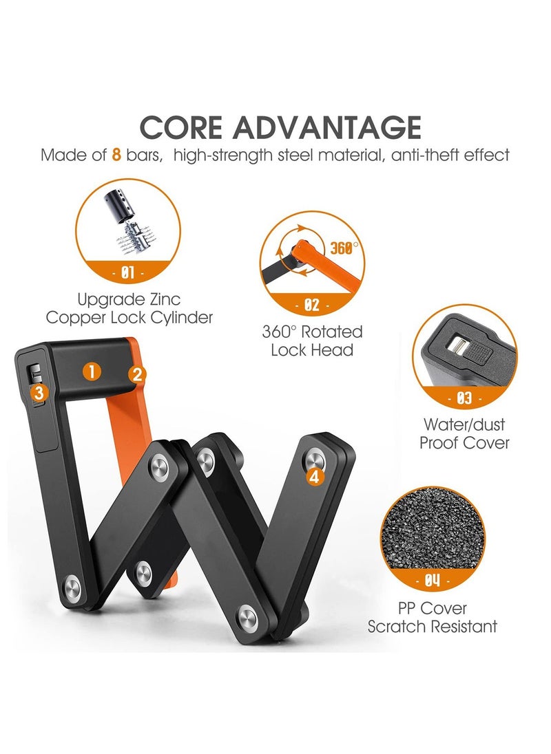Generic - Compact Folding Bike Lock with 3 Keys, 2.06 Ft Anti Theft Security Bicycle Locks, Super Strong Foldable Lock, Chain Bracket for Electric Bikes, Scooters - Image 1