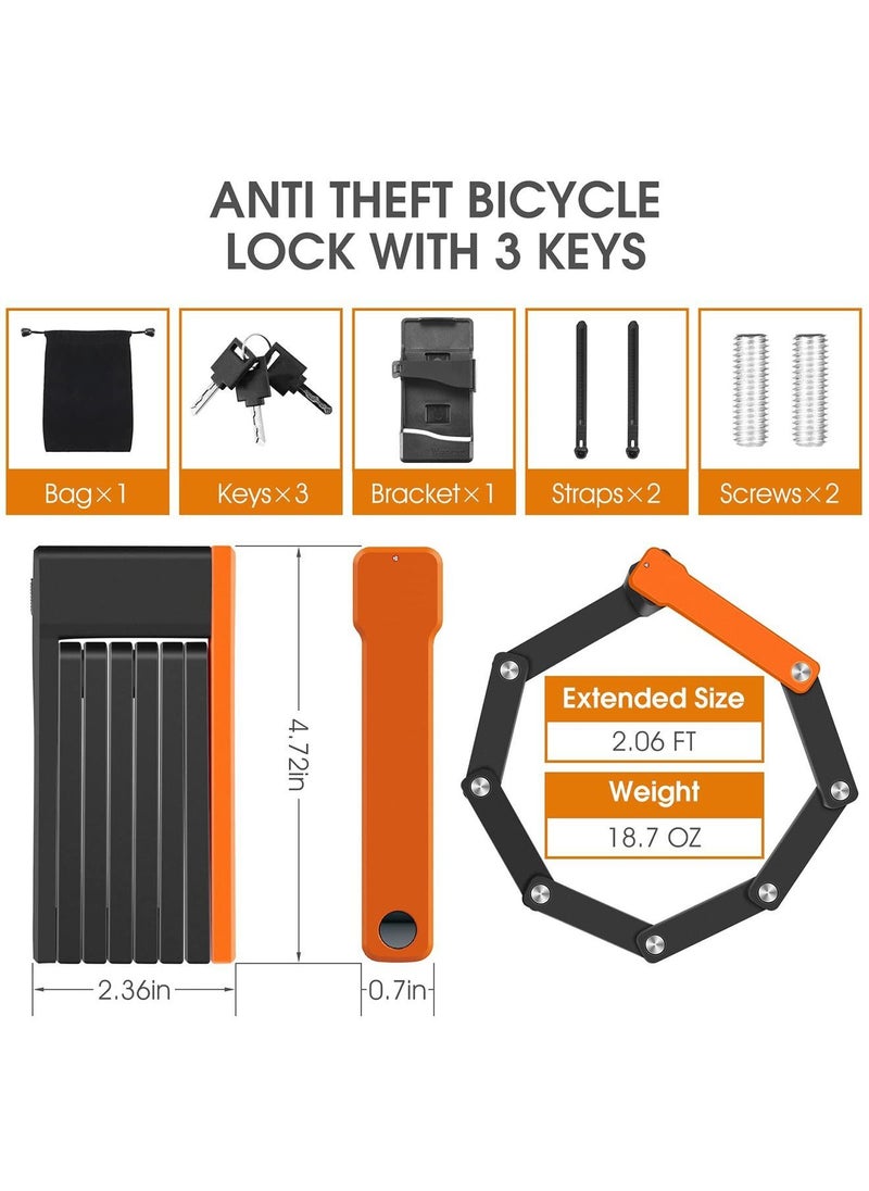 Generic - Compact Folding Bike Lock with 3 Keys, 2.06 Ft Anti Theft Security Bicycle Locks, Super Strong Foldable Lock, Chain Bracket for Electric Bikes, Scooters - Image 1