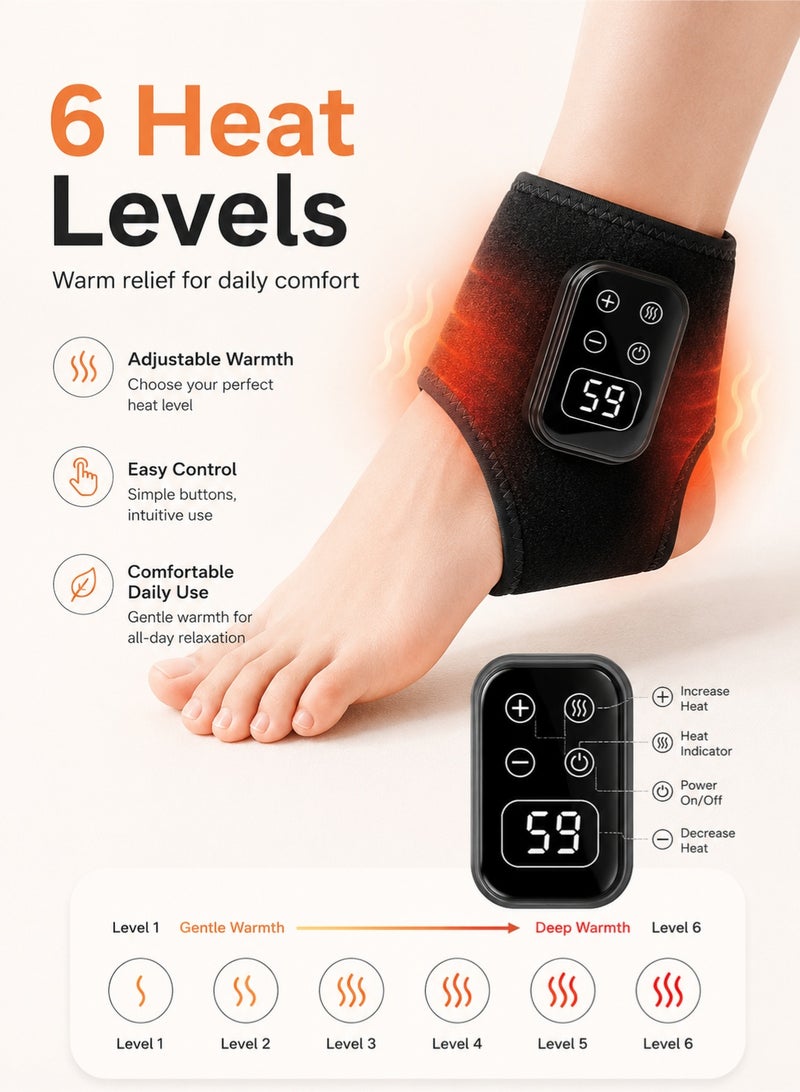 PGG Wireless Heated Air Compression Foot & Ankle Massager – 3-in-1 Deep Tissue Vibration Therapy, 6 Heat Levels 5 Massage Modes – Plantar Fasciitis & Achilles Pain Relief Portable Leg Circulation Support - Image 4