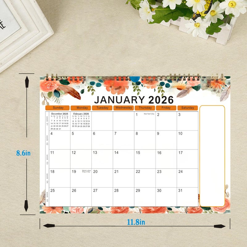 lucilynx Wall Calendar 2026, 12 Months Wall Calendar Jan. to Dec. 2026 Calendar with Julian Dates, 12" X 8.5",Twin-Wire Binding, Hanging Hook, Large Blocks,Flower - Image 2