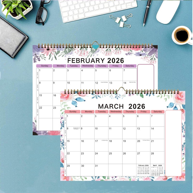 lucilynx Wall Calendar 2026, 12 Months Wall Calendar Jan. to Dec. 2026 Calendar with Julian Dates, 12" X 8.5",Twin-Wire Binding, Hanging Hook, Large Blocks,Flower - Image 5