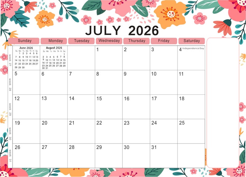 lucilynx Wall Calendar 2026, 12 Months Wall Calendar Jan. to Dec. 2026 Calendar with Julian Dates, 12" X 8.5",Twin-Wire Binding, Hanging Hook, Large Blocks,Flower - Image 4