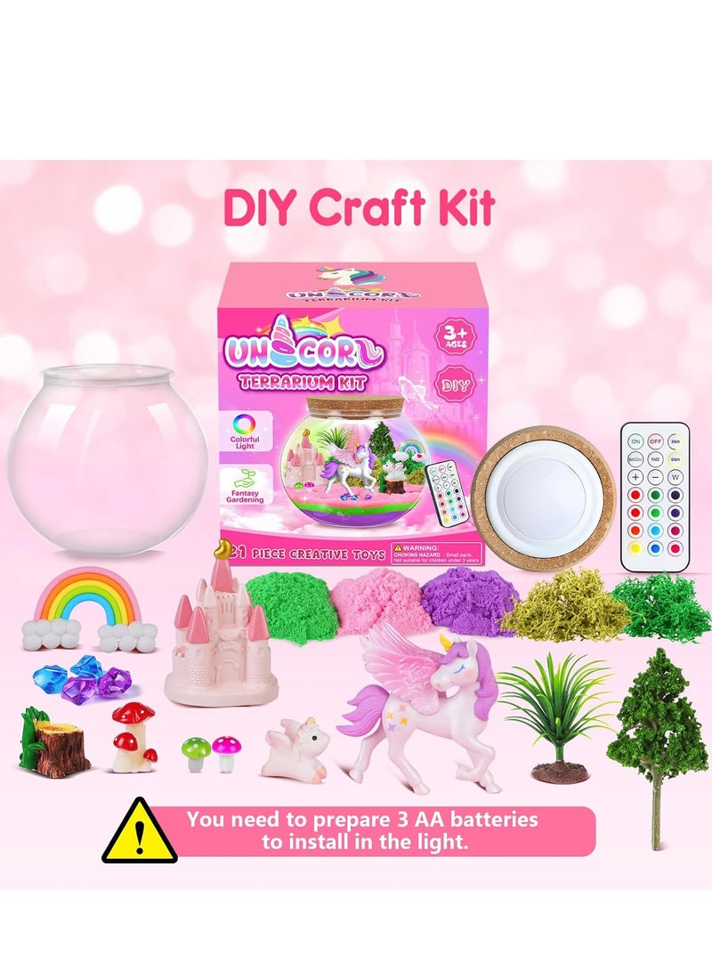 RAKAY Unicorn Terrarium Kit for Kids, Unicorn Toys for Girls Age 4 5 6 7 8-12 Year Old, Birthday Gift for Girls, Arts and Crafts Kit for Kids, DIY Toys with 13-Color Remote LED Night Light - Image 3