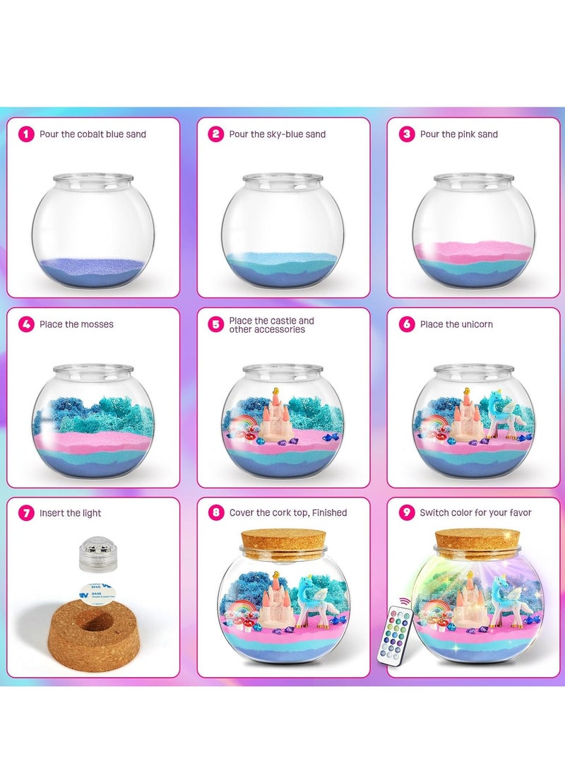 RAKAY Unicorn Terrarium Kit for Kids, Unicorn Toys for Girls Age 4 5 6 7 8-12 Year Old, Birthday Gift for Girls, Arts and Crafts Kit for Kids, DIY Toys with 13-Color Remote LED Night Light - Image 4