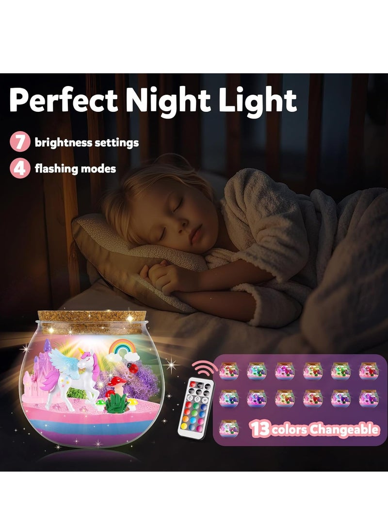 RAKAY Unicorn Terrarium Kit for Kids, Unicorn Toys for Girls Age 4 5 6 7 8-12 Year Old, Birthday Gift for Girls, Arts and Crafts Kit for Kids, DIY Toys with 13-Color Remote LED Night Light - Image 5