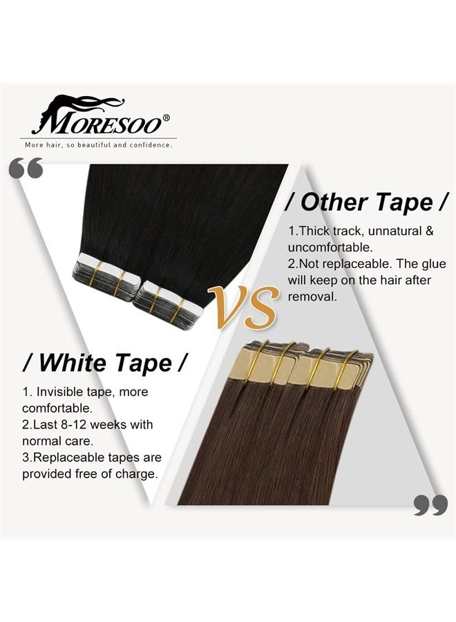 Moresoo Tape in Hair Extensions Human Hair Ombre Off Black to Black with Wine Red Hair Extensions Real Human Hair Tape in Balayage Hair Extensions Human Hair Silky Straight Hair 12in #1B/99J 20pcs 30g - Image 3