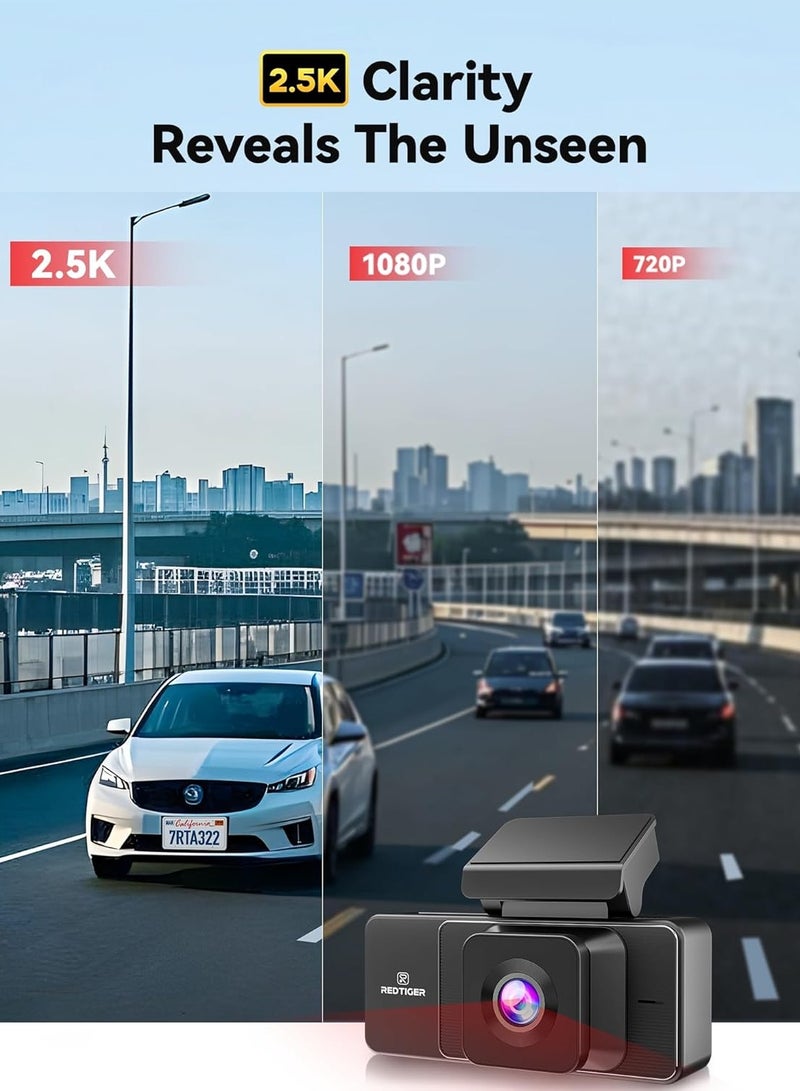 REDTIGER A3 3 Channel Dash Cam Front Rear, 1440P+1080P+1080P Dash Camera, Support Arabic language, Included 32GB Card, 24H Parking Mode, 3.18''Screen Car Camera, WiFi, IR Night Vision, Loop Recording - Image 4