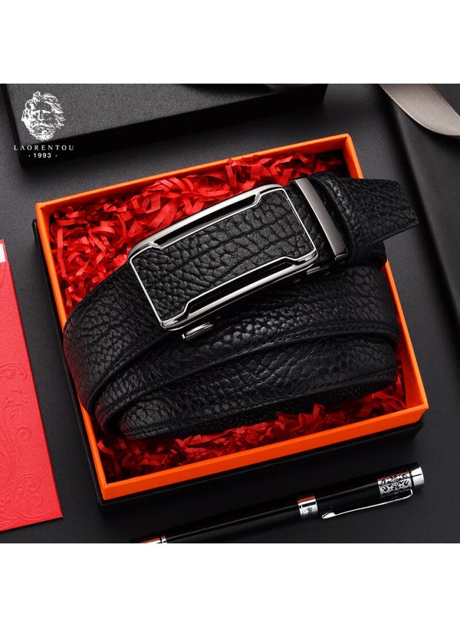 Laorentou Men's Genuine Leather Automatic Buckle Belt Business Casual Men's Belt Simple Middle-aged And Youth Belt Birthday Gift - Image 3