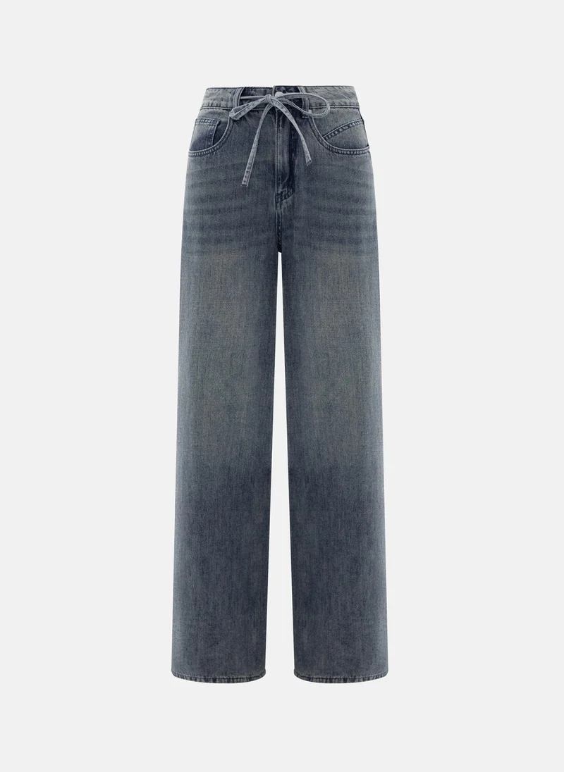 Lichi  Loose distressed jeans with waist ties for Women | Best Price UAE