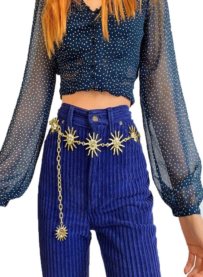 Ralcosuss Women’s Gold Sun Metal Link Waist Chain Belts Dress Belt Rave Body Jewelries Skirt Jeans Accessories - Image 1