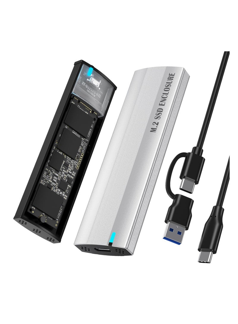 SYOSI M.2 SSD Case, USB 3.1 Gen2 10Gbps M.2 NVMe SATA SSD, Fit for 2230/2242/2260/2280 M.2 PCIe NVMe M-Key & M+B Key SSD, Support UASP Trim, Compatible with Windows, Linux and Mac-Silver, Tool-Free - Image 1