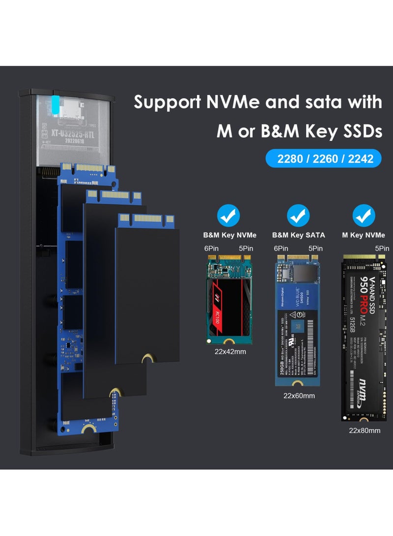 SYOSI M.2 SSD Case, USB 3.1 Gen2 10Gbps M.2 NVMe SATA SSD, Fit for 2230/2242/2260/2280 M.2 PCIe NVMe M-Key & M+B Key SSD, Support UASP Trim, Compatible with Windows, Linux and Mac-Silver, Tool-Free - Image 4