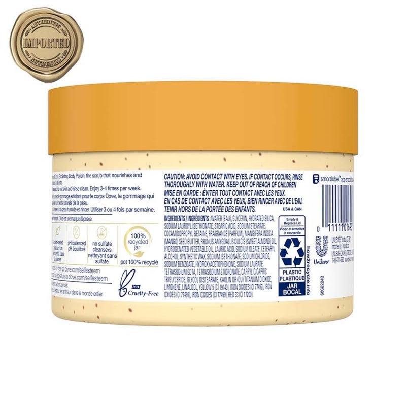 Dove Scrub Crushed Almond & Mango Butter For Silky Smooth Skin Body Scrub Exfoliates & Restores Skin's Natural Nutrients 10.5 oz - Image 3