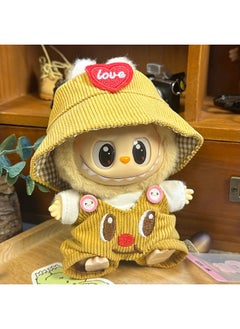 Labubu Sitting Party Doll Clothes Generation II Blind Box Labubu Doll Clothes Ragcloth Clothes Plush Vinyl Face-Specification:First And Second Generation Universal (doll Not Included) - Standard Outfit-Color:Butter Bear (love Hat + T-shirt + Overalls)