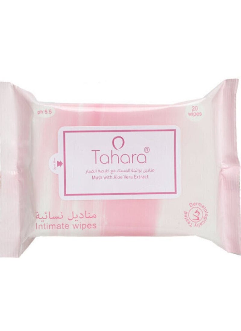 Intimate wash with the scent of musk with aloe vera 200 ml with a pack of wet wipes with the scent of musk with aloe vera containing 20 wipes. white 4g