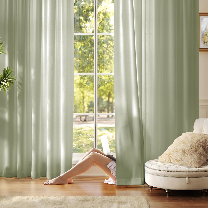 Anmao Non-See-Through Sage Green Privacy Semi Sheer Curtains for Living Room 84 Inch Length 2 Panels Set, Light Filtering that Let Light in Rod Pocket Window Drapes for Bedroom, 52W x 84L, Sage - Image 1