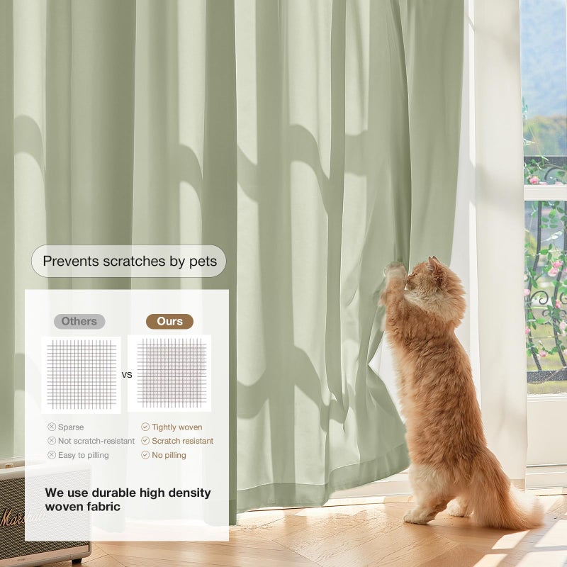 Anmao Non-See-Through Sage Green Privacy Semi Sheer Curtains for Living Room 84 Inch Length 2 Panels Set, Light Filtering that Let Light in Rod Pocket Window Drapes for Bedroom, 52W x 84L, Sage - Image 4