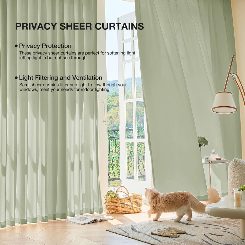 Anmao Non-See-Through Sage Green Privacy Semi Sheer Curtains for Living Room 84 Inch Length 2 Panels Set, Light Filtering that Let Light in Rod Pocket Window Drapes for Bedroom, 52W x 84L, Sage - Image 5