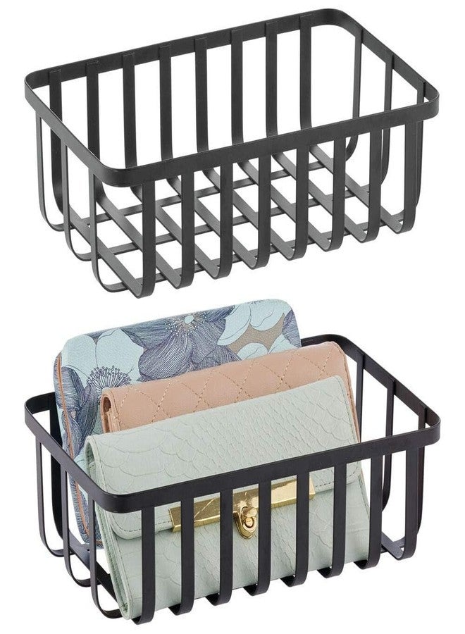 OGFC 28641 Farmhouse Metal Storage Organizer Basket Bin - for Office, Entryway, Closet, Cabinet, Bedroom, Laundry Room, Nursery, Kids Toy Room - Medium, 2 Pack - Black - Image 1