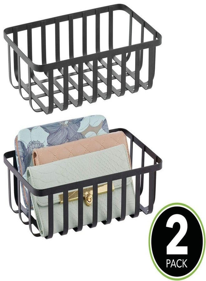 OGFC 28641 Farmhouse Metal Storage Organizer Basket Bin - for Office, Entryway, Closet, Cabinet, Bedroom, Laundry Room, Nursery, Kids Toy Room - Medium, 2 Pack - Black - Image 2