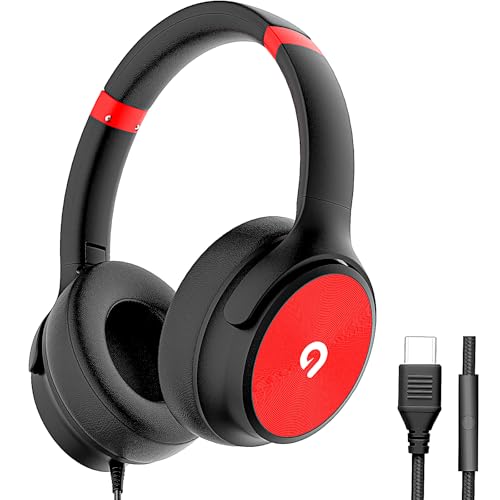 ADOOPE USB C Wired OverEar Headphones with Mic HiFi Stereo Sound NoiseIsolating Ear Cups Comfortable Fit for iPhone1516 Samsung Galaxy S24S23 TypeC Phones Tablets BlackRed - Image 1