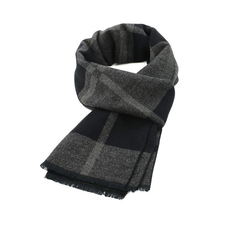 American Trends Mens Winter Warm Scarf Plaid Tassel Scarf for Men Soft Long Cotton Scarves Black Grey Square - Image 1