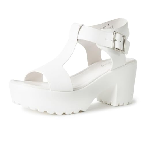 J. Adams Corby Platform Sandals Heeled Sandals for Womens - T-Strap Chunky Mid Heel Sandal Wedges for Women - Women's Footwear Platform Shoes - Summer Shoes for Women - Image 1