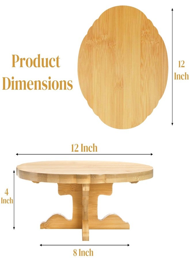 Eorbow 12 Inch Bamboo Cake Stand, One-Tier Wedding Cupcake Holder, Rustic Dessert Riser with Anti-Slip Pads, Cake Pedestal Plate for Birthday, Tea Party, Baby Shower - Image 2