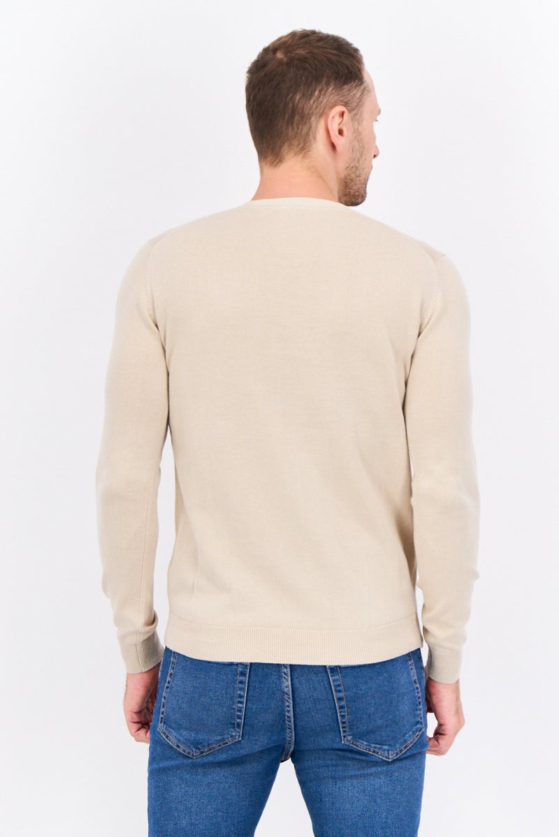 Sorbino Men V Neck Long Sleeve Textured Cardigan, Beige - Image 3