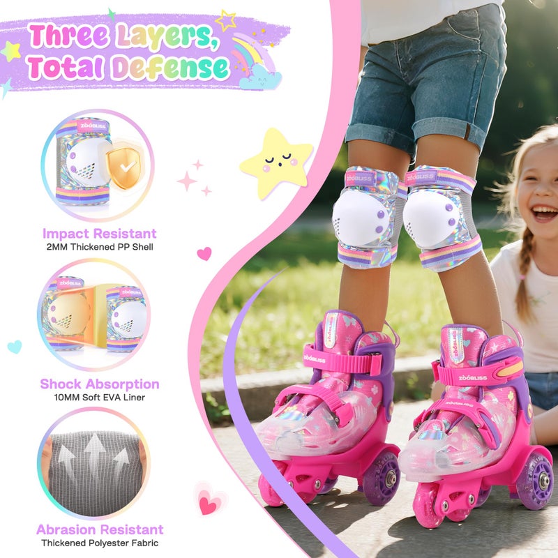 ZOOBLISS Knee Pads for Kids - ZOOBLISS Toddler Knee and Elbow Pads Set Wrist Guards for Skating Girls Aged 3-12, Kids Protective Gear for Roller Skates Skateboard Bike Scooter, Included Drawstring Bag(Rainbow) - Image 4