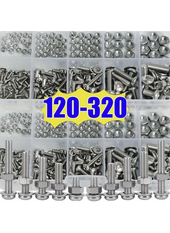 320 قطعة مجموعة صواميل وبراغي سداسية M2 M2.5 M3 M4 M5 مجموعة مسامير وصواميل مقياس مترية - Image 2