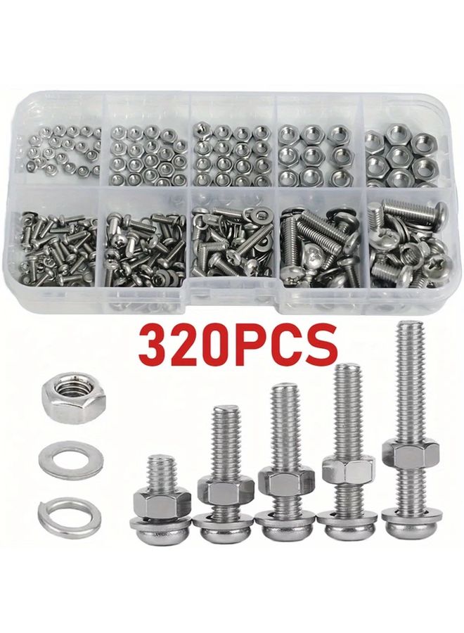 320 قطعة مجموعة صواميل وبراغي سداسية M2 M2.5 M3 M4 M5 مجموعة مسامير وصواميل مقياس مترية - Image 1