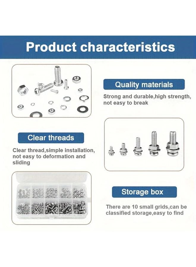 320 قطعة مجموعة صواميل وبراغي سداسية M2 M2.5 M3 M4 M5 مجموعة مسامير وصواميل مقياس مترية - Image 4