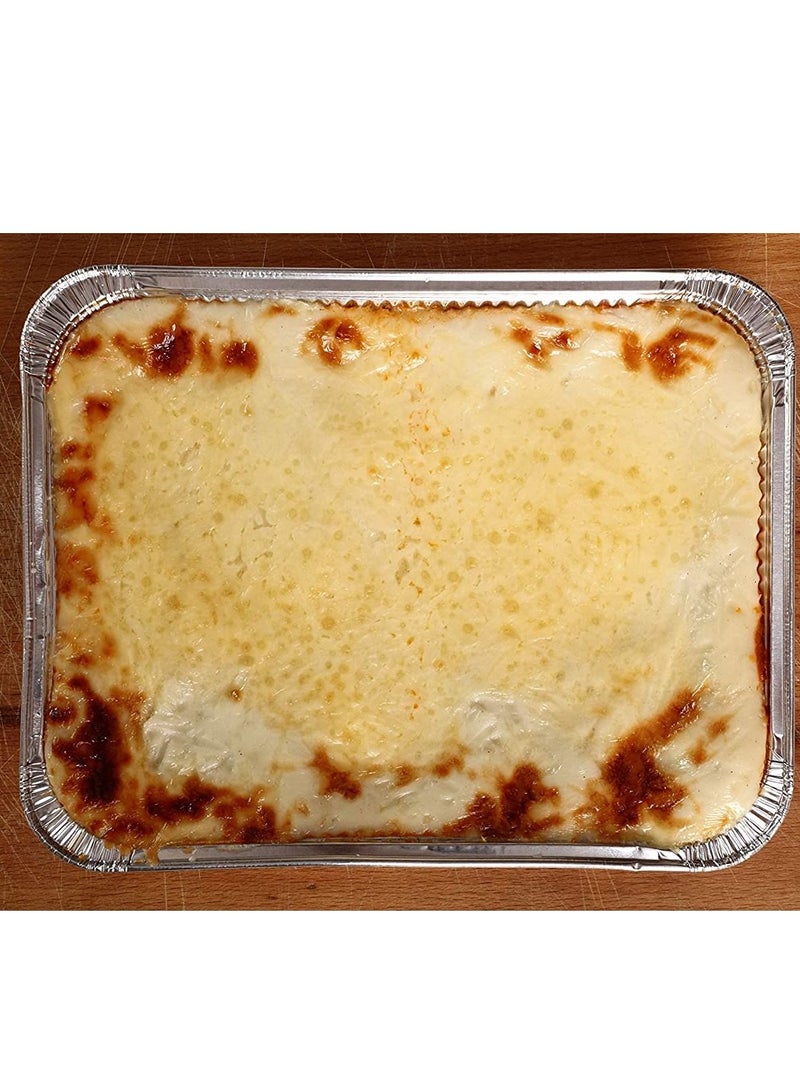 عبوة من 50 صينية ألومنيوم للاستخدام مرة واحدة مع غطاء مسطح، صواني قصدير مستطيلة شديدة التحمل، مثالية لإعادة التسخين والخبز والتحميص وتحضير الوجبات وعلب الطعام الجاهز. - Image 4