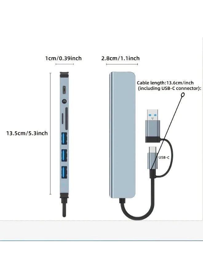 موزع USB 8 في 2 مع قارئ بطاقات مقسم، منفذ USB-C، منفذ USB 3.0 / 2.0، قارئ بطاقات مقسم SD/TF، ​​محطة إرساء - Image 4